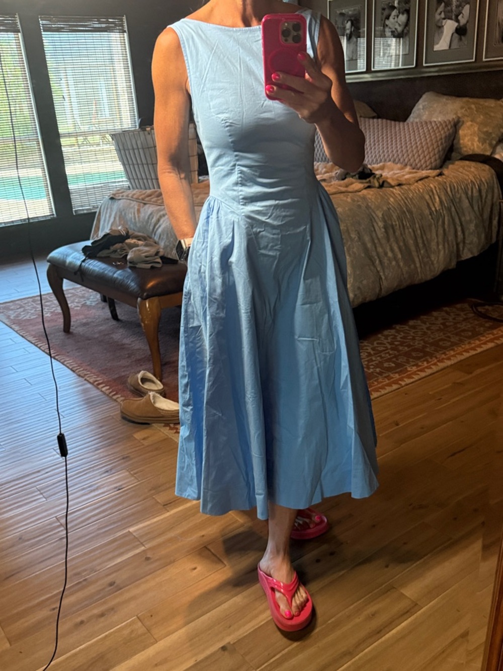 Yogani Boutique Sleeveless Light Blue Midi Dress with Flared Skirt